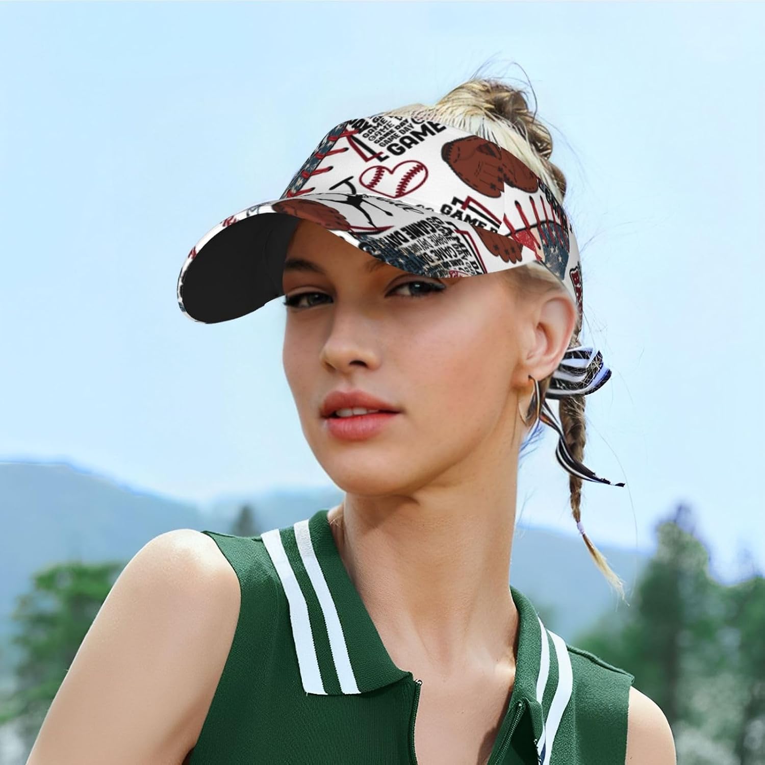 Basketball Print Sun Visor Hats for Women Golf Hat Adjustable Empty Top Baseball Cap for Summer Outdoor Sports