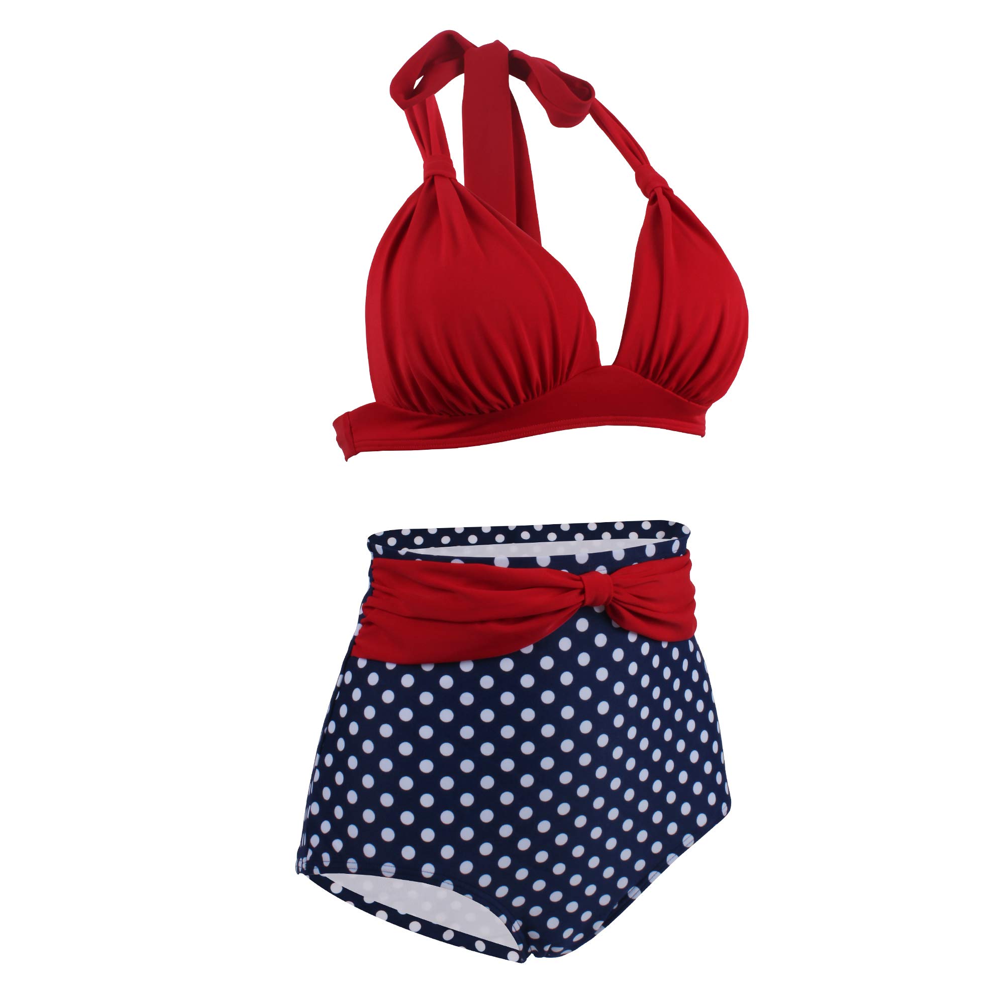 Viloree Femme Retro Taille Haute Maillot de Bain Deux Pièces Ensembles Deux pièces Contrôle du Ventre Halter Bikini Set
