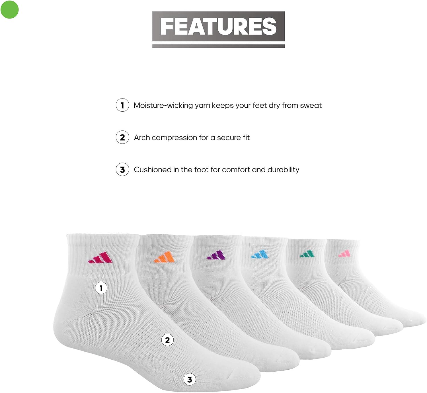 adidas Women's Athletic Cushioned 6-Pack Quarter