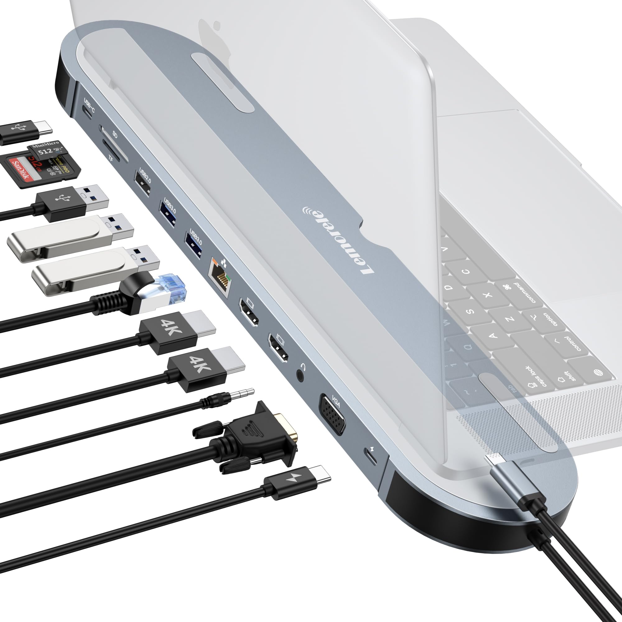 Alluminio Docking Station USB C 3 Display Gigabit Ethernet Hub USB C 2 HDMI 4K, 3 USB A, USB C Data, PD100W, SD TF, VGA, Audio, 1000M RJ45 Multiporta Adattatore MacBook con Supporto per Laptop -12in1