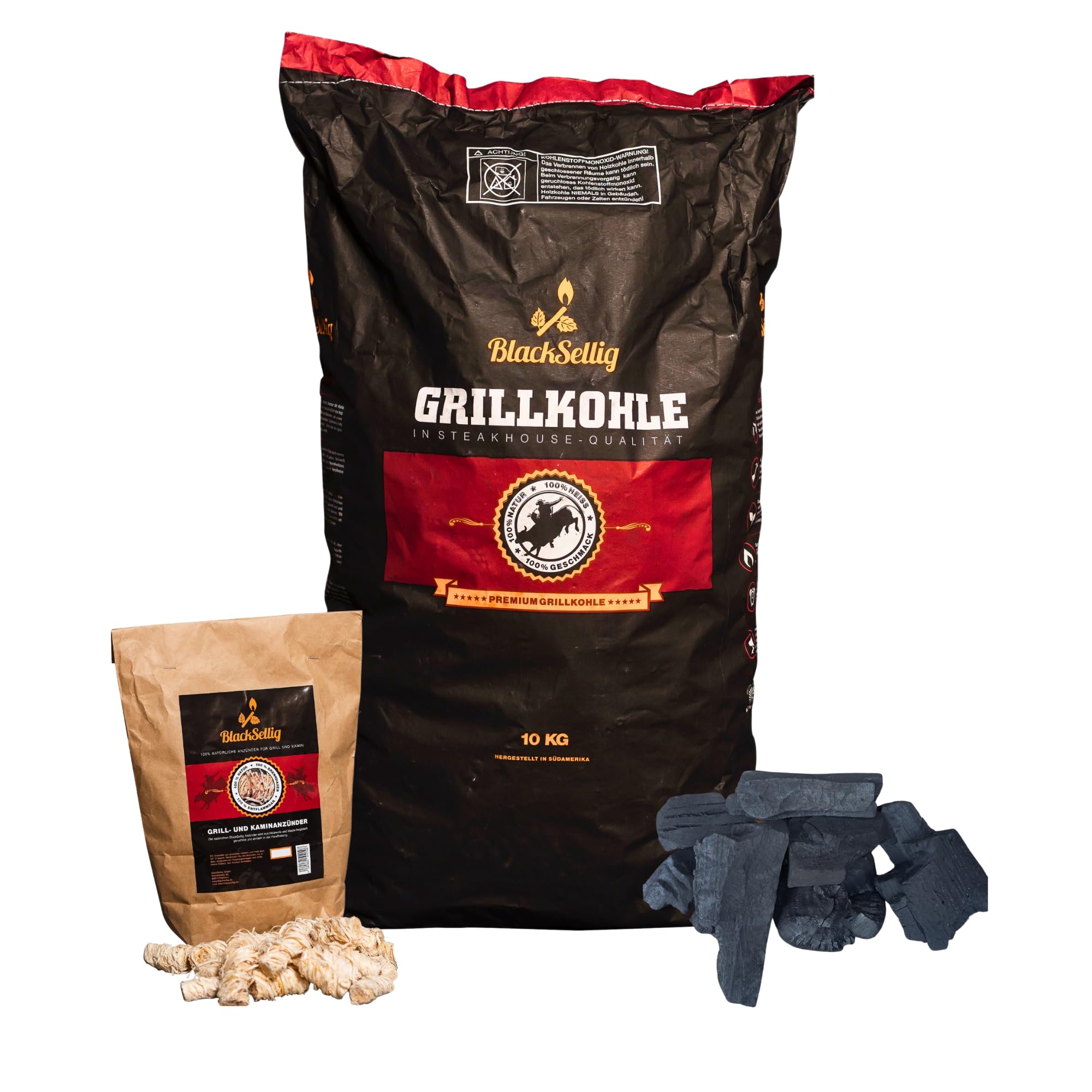 Steakhouse Quebracho Blanco - Carbón vegetal Premium Quebracho Blanco, de larga duración, alto calor, baja emisión de humo (10 kg + 50 encendedores)