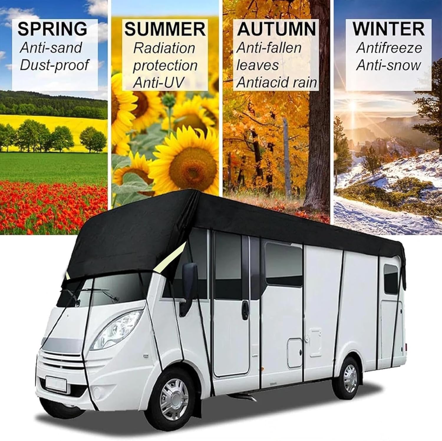 Heavy-Duty RV Roof Cover for Winter, Waterproof & UV-Resistant Camper Cover with Reflective Strips, All-Weather Protection RV Tarp for Class A/B/C Motorhomes Travel Trailers Truck (42.6x9.8ft)