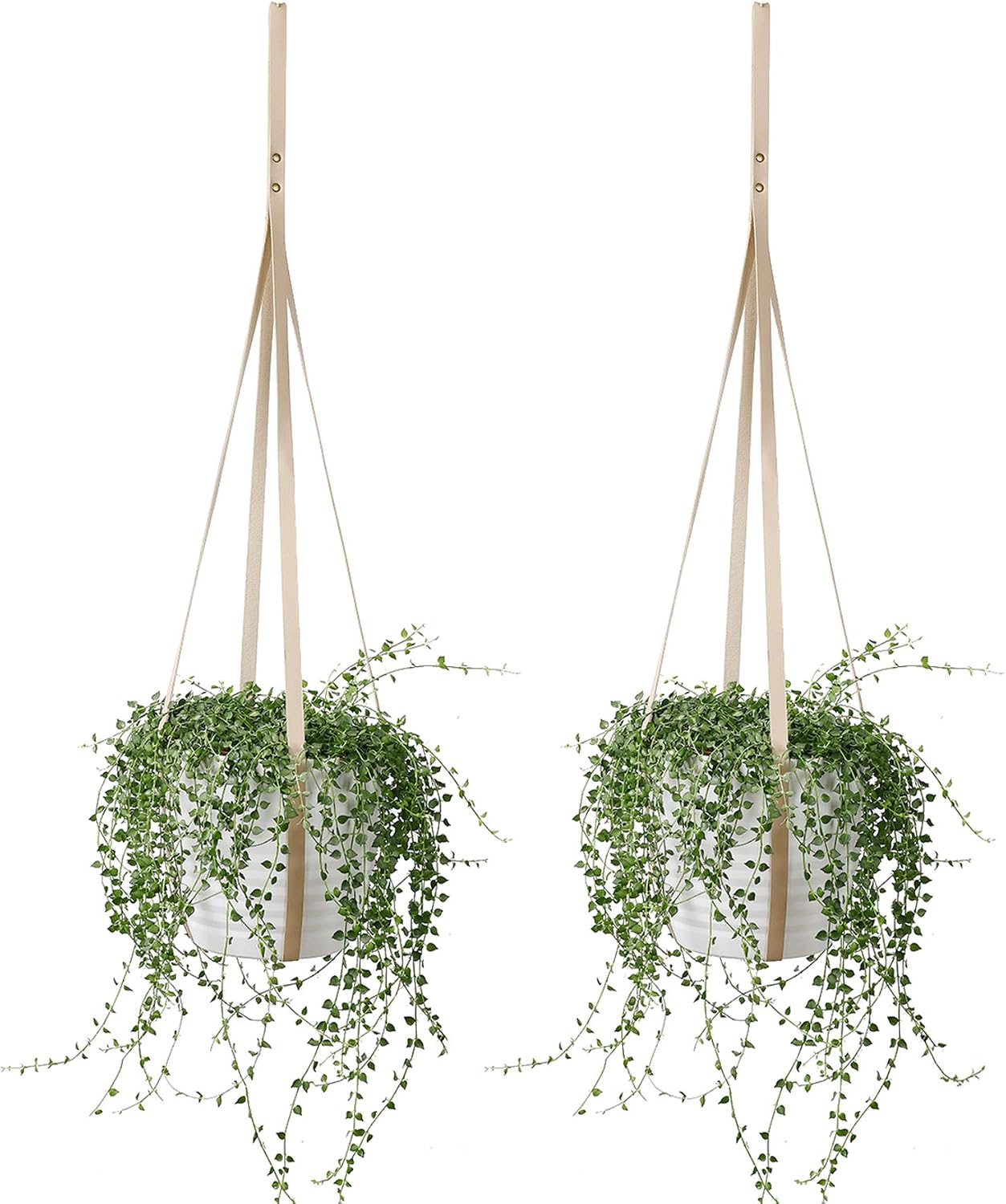POTEY 620202 Vegan Leather Plant Hanger - Modern Plant Hanger, Indoor Hanging Plant Holder for Home Decor, 2 Pack Hanging Planters 35 inch,Beige
