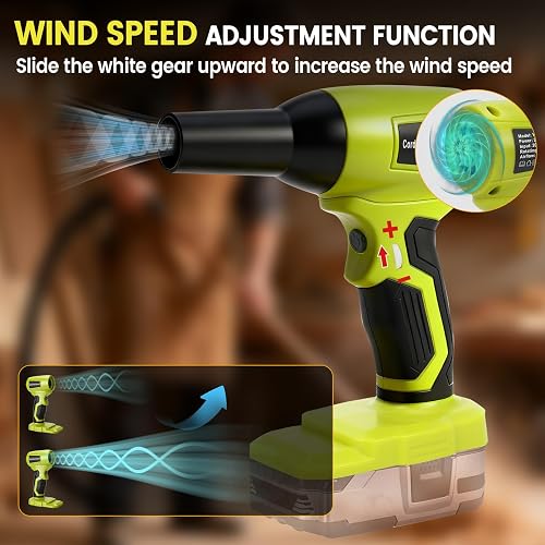 Cordless Leaf Blower for Ryobi 18V, Portable Dust Cleaner Handheld Brushless Blowers 130000 RPM with Adjustable Speed & 5 Nozzles for Patio Room Home Cleaning Camping (No Battery) - 3