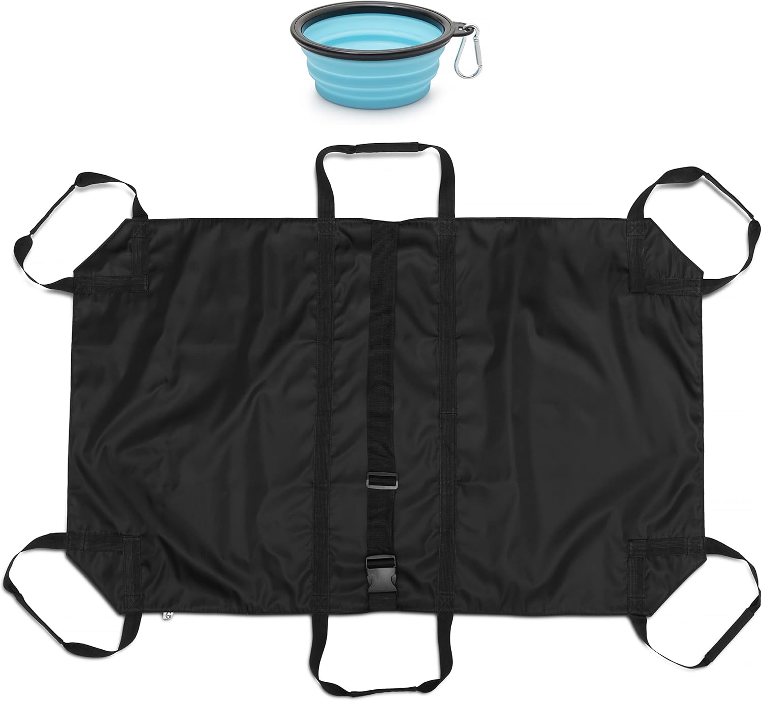 Transport Stretcher for Dogs - Animal Emergency Transport Carrier with Buckled Adjustable Safety Strap - Complete with Collapsible Dog Bowl