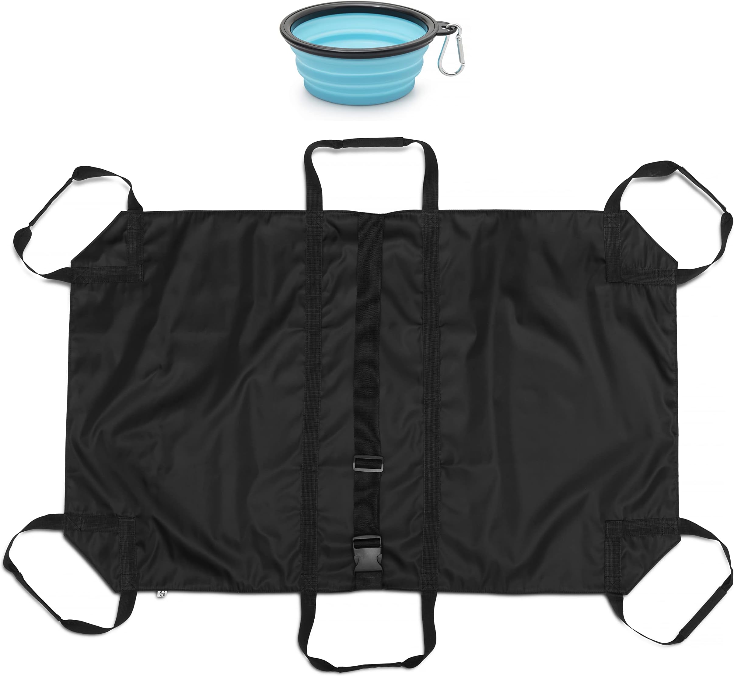Transport Stretcher for Dogs - Animal Emergency Transport Carrier with Buckled Adjustable Safety Strap - Complete with Collapsible Dog Bowl