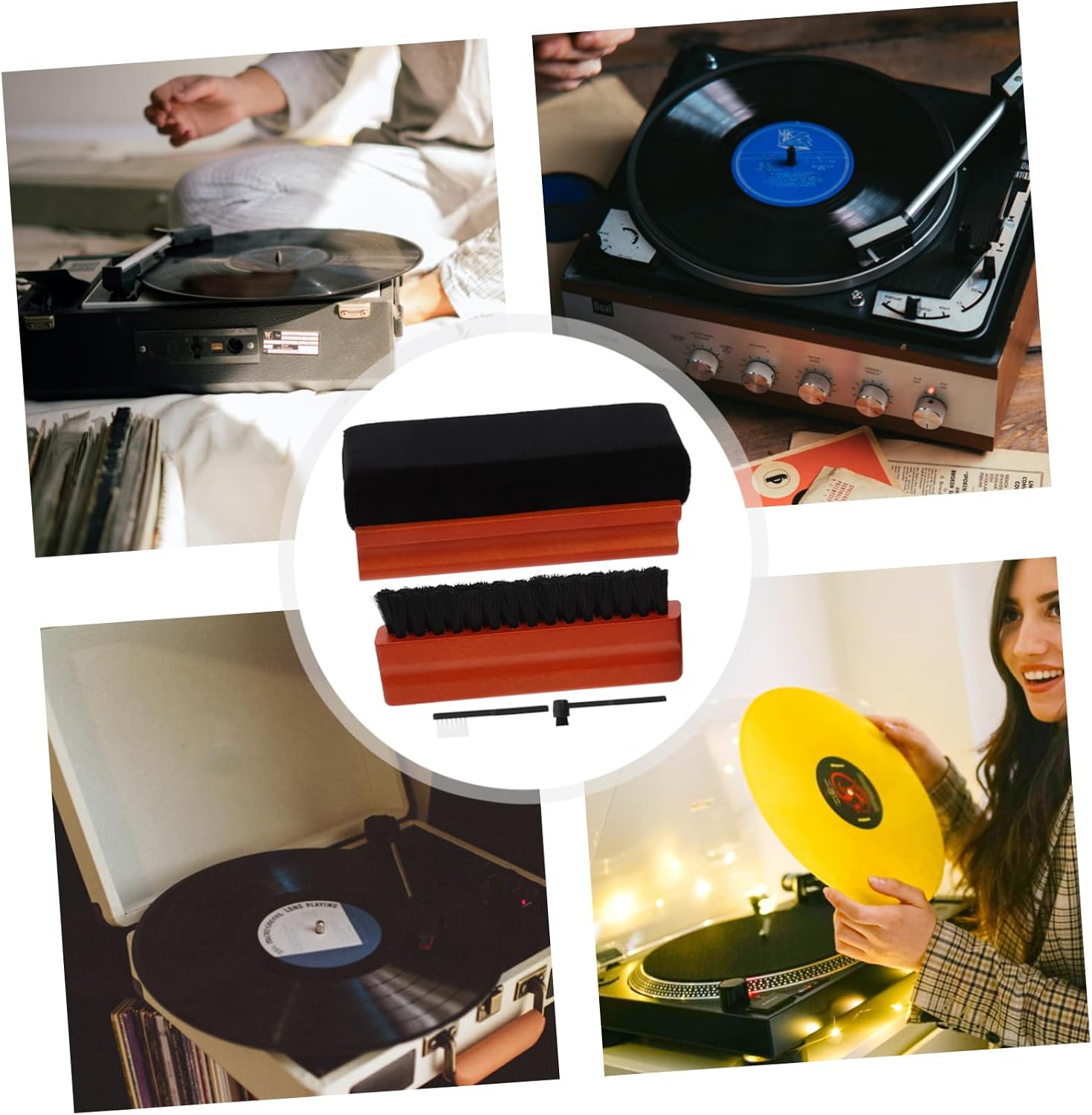 Complete Vinyl Record Cleaning Tools Record Player Cleaner Kit Brush Set for Turntable Wood Sponge Lint Materials