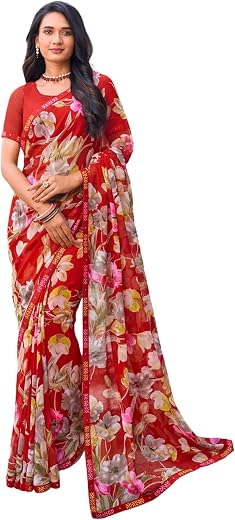 Laxmipati Namrata Red Georgette Floral Printed Saree