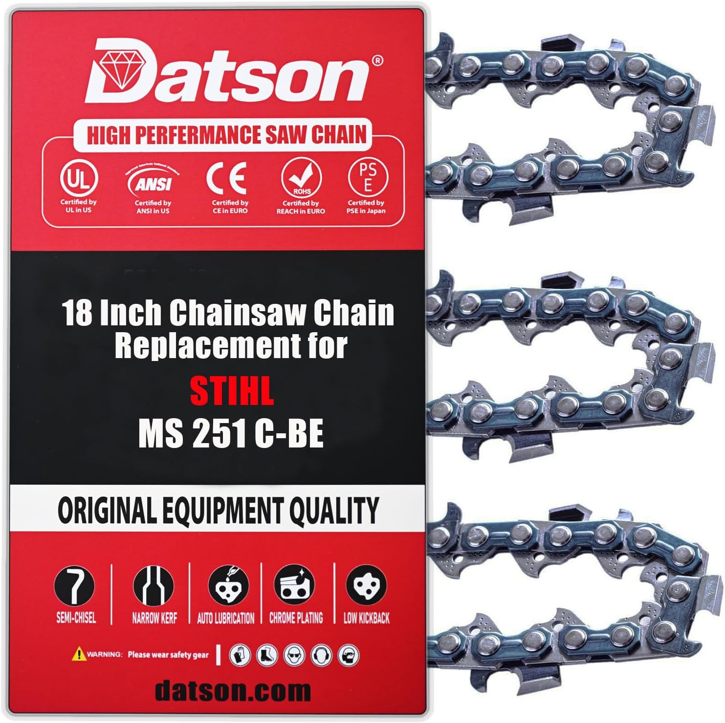 Chainsaw Chain 18 Inch Fits Stihl MS 251 C-BE, 3639 005 0068 Replacement L68, 26RM3 68