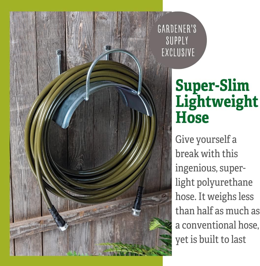 Gardener's Supply Company Super Slim Lightweight Hose, 100 Feet | BPA Free, Kink-Proof & Leak-Proof Extra Long Drinking Water Safe Indoor Outdoor Watering Hose - Green