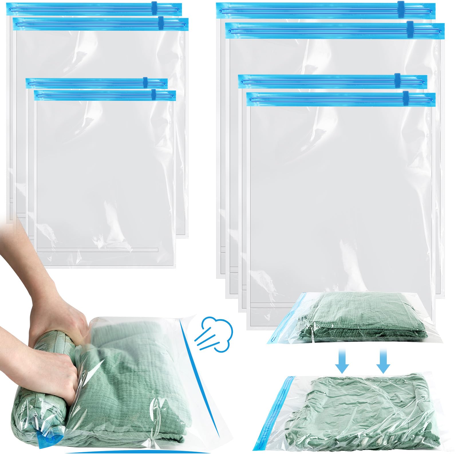 AOOWU Vacuum Storage Bags, 8 Pack (2 S, 2 M, 2 L, 2 XL) Reusable Vacuum Travel Storage Bag, Space Saver Sealer Bags
