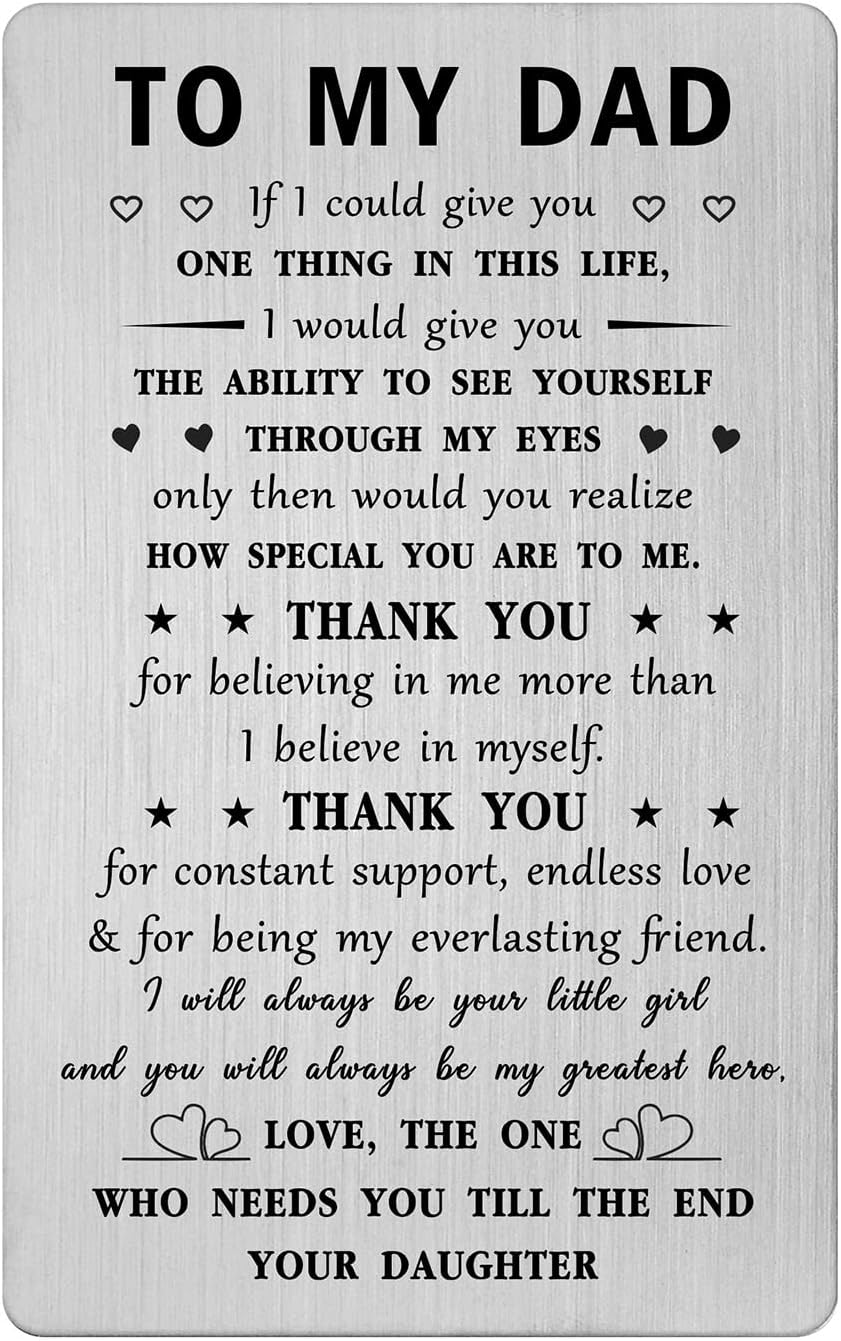 Mataly Love Dad Birthday Card Thank You - I'll Always Be Your Little Girl - Father's Day Gifts for Dad from Daughter, Valentines Day Dad Engraved Wallet Card from Daughter