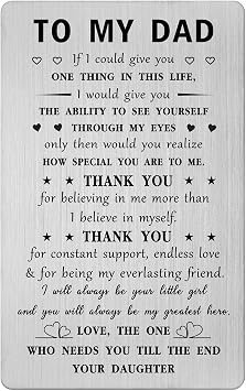 Mataly Love Dad Birthday Card Thank You - Ill Always Be Your Little Girl - Fathers Day Gifts for Dad from Daughter, Valentines Day Dad Engraved Wallet Card from Daughter