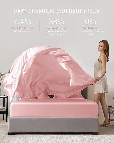 Miniatura 3 de THXSILK Juego de sábanas de seda de 4 piezas sábanas de seda de 19 momme juegos de ropa de cama de lujo ultra suaves duraderas 100 seda de morera de