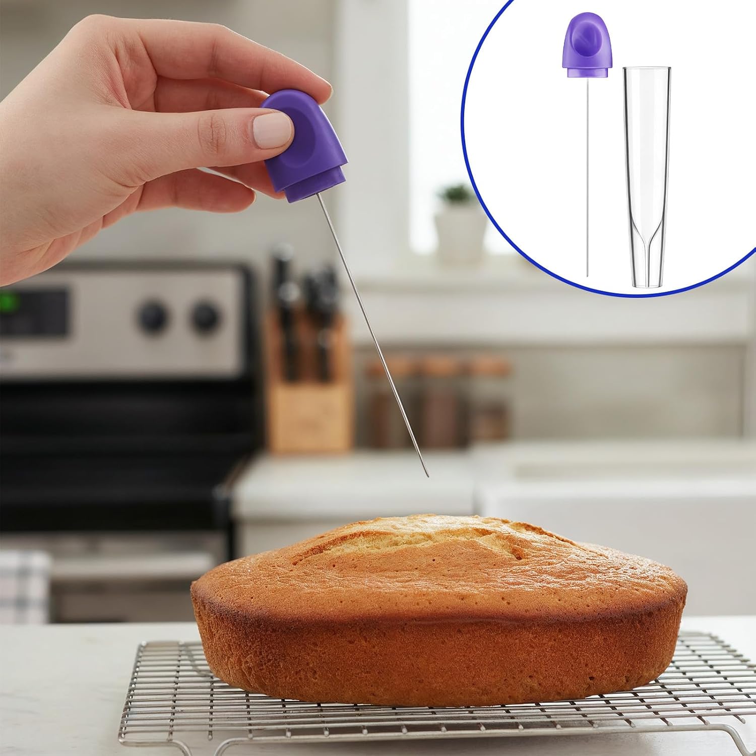 4 Pcs Cake Test for Baking Doneness Baking Test Needle with Cover Reusable Metal Mini Cupcake Test Stick for Kitchen Pastry Bread Biscuit Muffin Cookie Baking, Stainless Steel