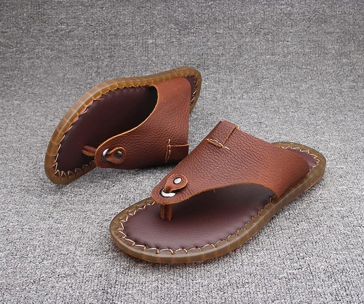 Men Sandals Flip Flops Men Casual Shoes Outdoor Comfortable Beach Male Leather Slippers(White-Patch Five-Pointed star4,39 Code)3