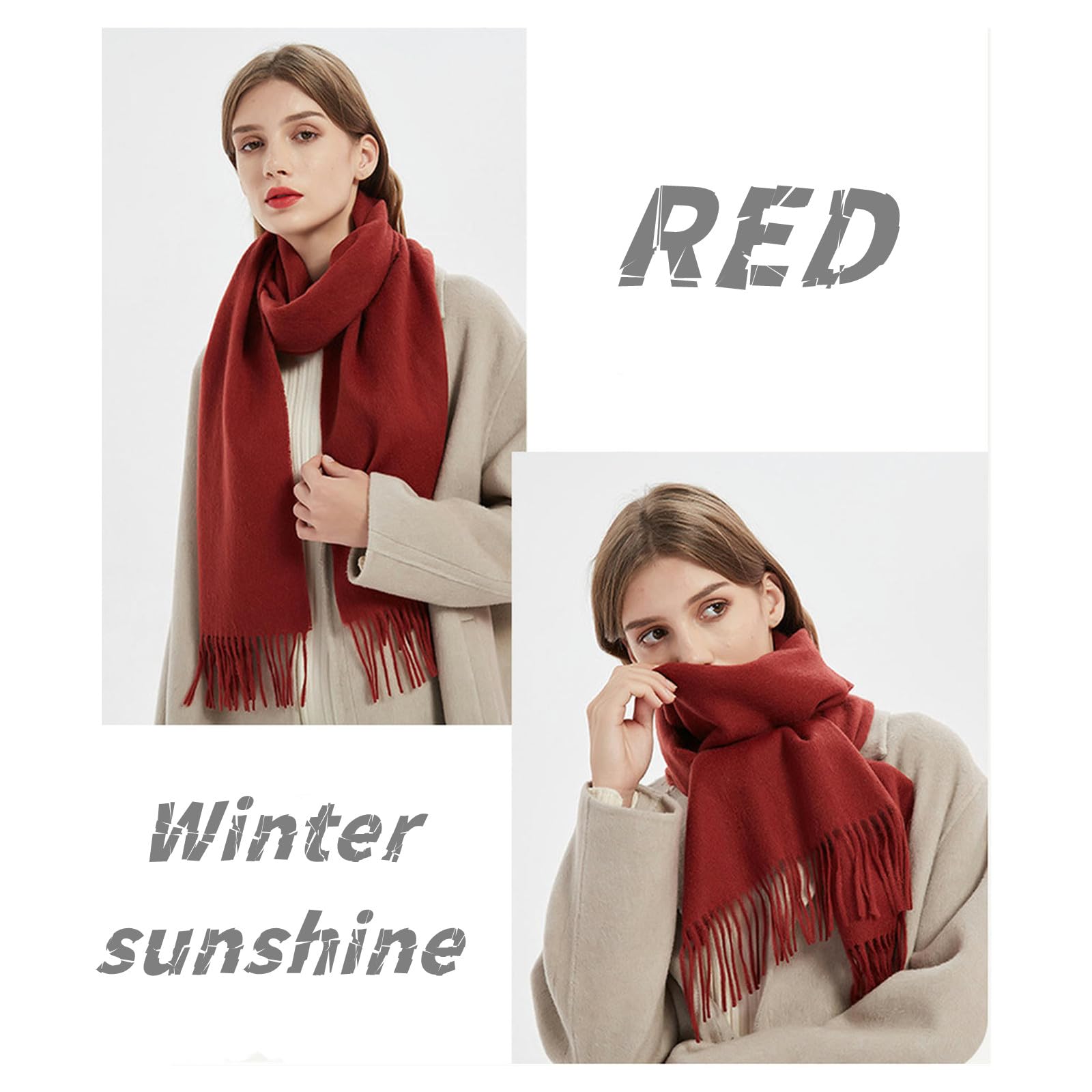 Sciarpa Donna Sciarpa da Donna in Lana Premium - Sciarpe E Impacchi per Donne Autunno Inverno, Sciarpa Rossa Spessa E Accogliente Sciarpa-rosso-32 * 180 Cm
