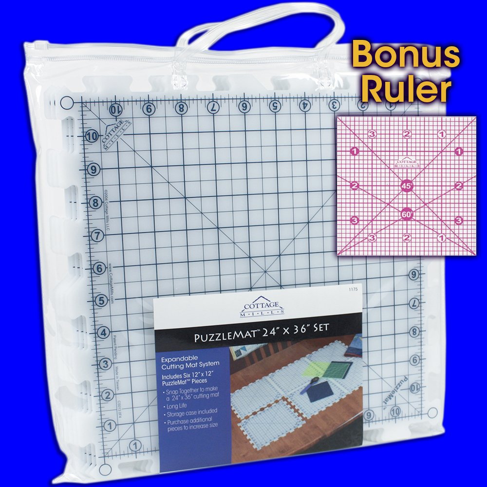 PuzzleMat® 60,1 x 91,4 cm Set tappetino da taglio rotante - Include pezzi da 6-30 x 30 cm e custodia da trasporto. Perfetto per il quilter in movimento! Bonus: Righello in acrilico 10 x 10 cm