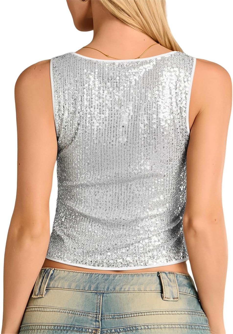 Sparkly Sequin Tops for Women Tank Top Shirt Disco Concert Outfit Shiny Camisole Cami Glitter Party Blouse - Image 3