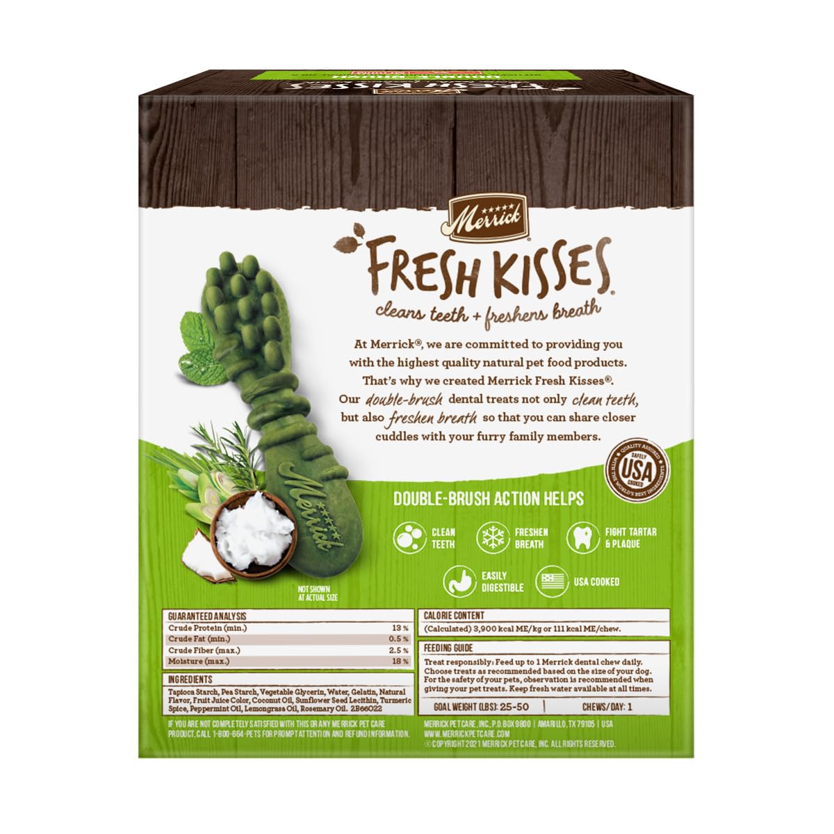 Merrick Fresh Kisses Hundekauspielzeug für mittelgroße Rassen, getreidefreie Hundeleckerlis mit Kokosnuss, botanischen Ölen – (4) 22 ct. Boxen