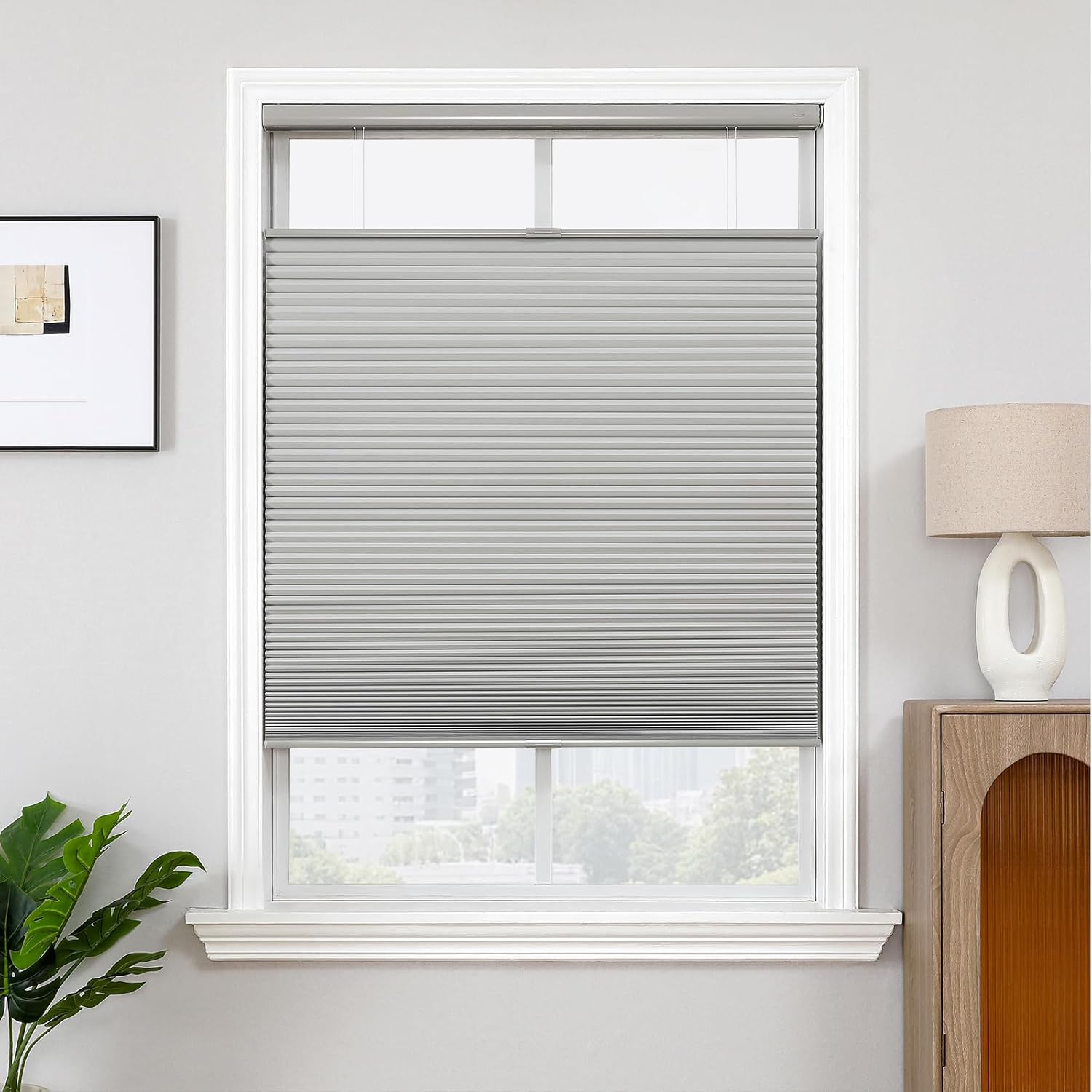 Joydeco No Tools No Drill Blinds for Indoor Windows, Cordless Window Blinds Cellular Shades Top Down Bottom Up Blackout Honeycomb Blinds Thermal Insulated Noise Reduction (Grey, 28" W x 64" H) Grey 28"W x 64"H