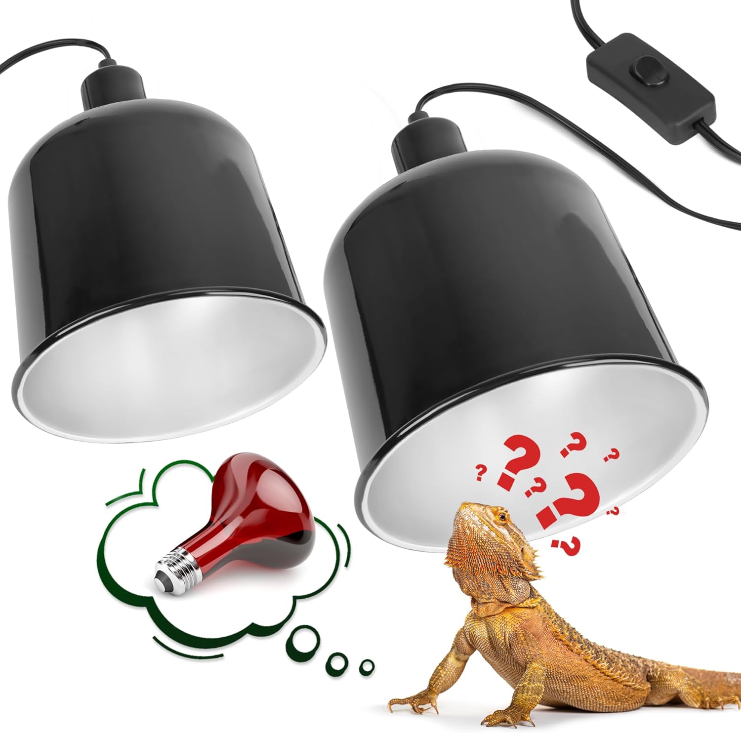 2 Pack Reptile Dome Lamp Cover Light Shade, 7.5 Inch Deep Reptile Dome Light Fixture, Aluminum for Reptile Terrarium with Ceramic Socket and Individual Switch (Bulbs Not Included)