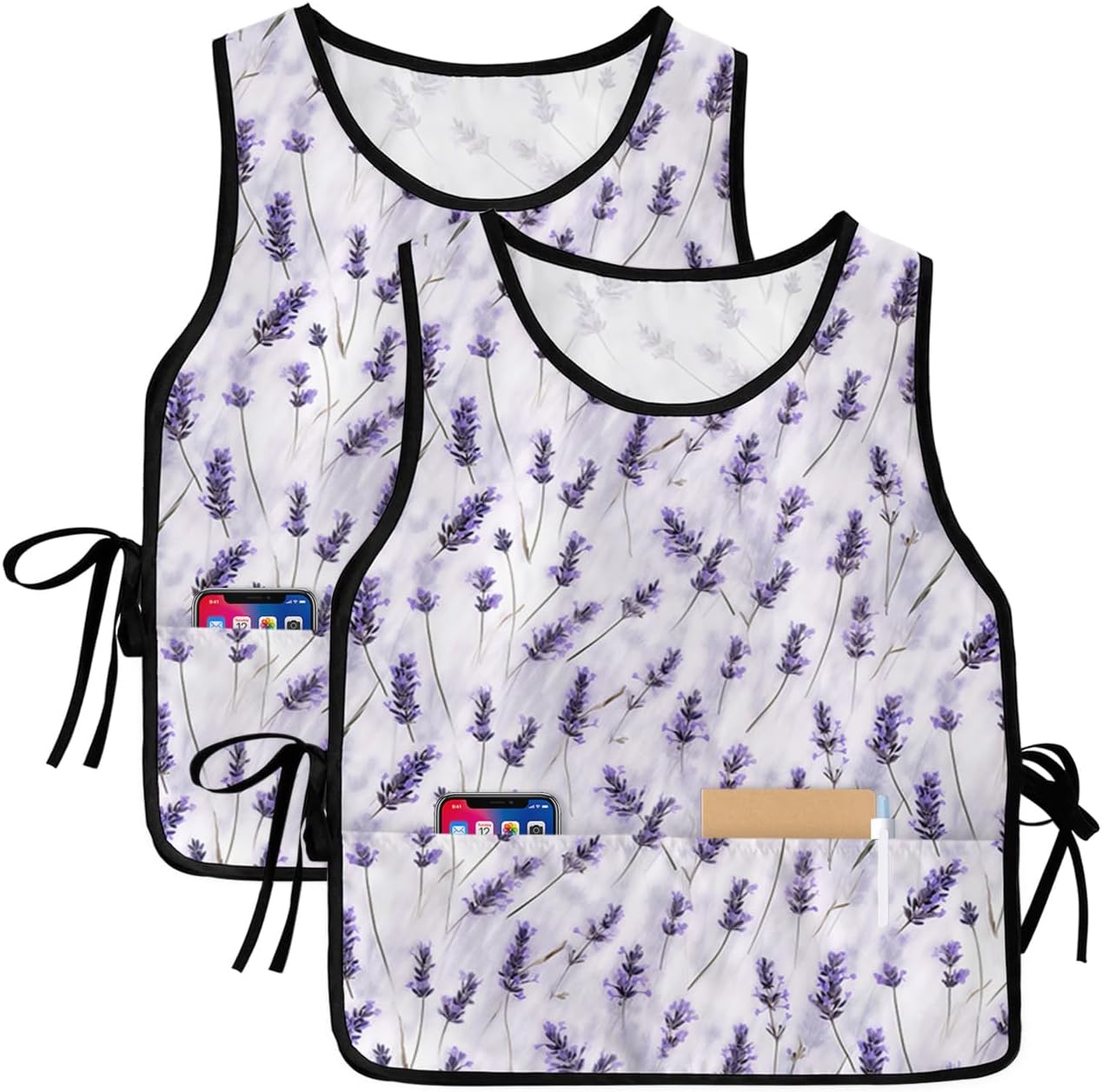 Purple Lavender Cobbler Aprons with 2 Pockets for Women Men, Fashionable Printed Unisex Bib Waterproof Cleaning Smock Vest for Chef Kitchen Fall Leaves Country Rustic Flower 2 Packs, 20''x 31.5''