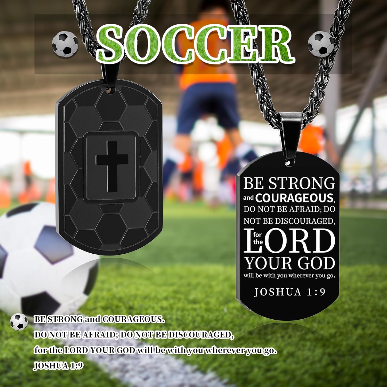 Easter Basket Stuffers - Soccer Bible Verse Cross Necklace for Men Stainless Steel Cross Pendant Religious Gift Soccer Sports Jewelry Birthday Christmas Gifts for him Kids Boys Men Teens dad - Image 4