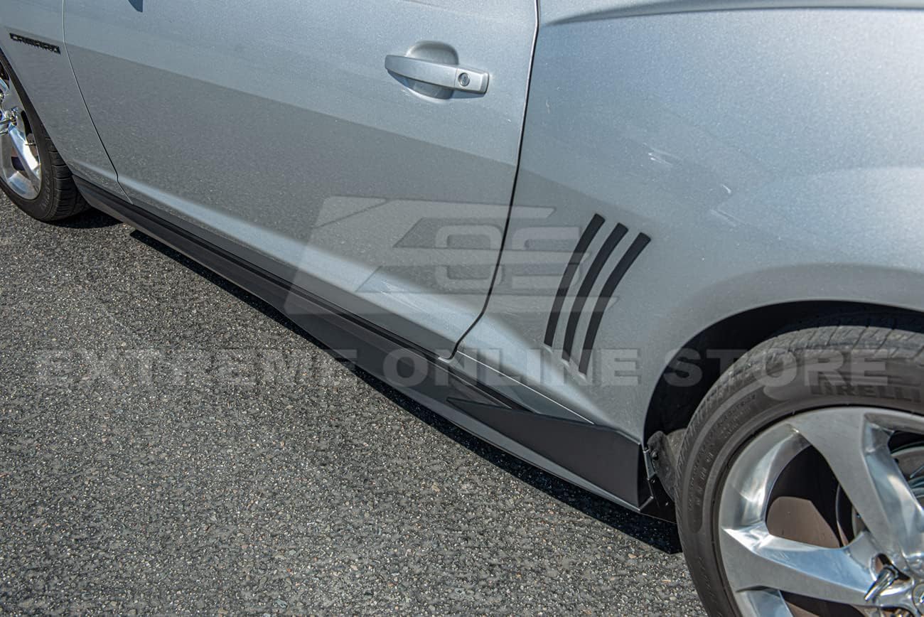 Replacement for 2010-2015 Chevrolet Camaro LT LS SS | Performance Track Style ABS Plastic - Matte Black Side Skirts Rocker Panel Extension Pair
