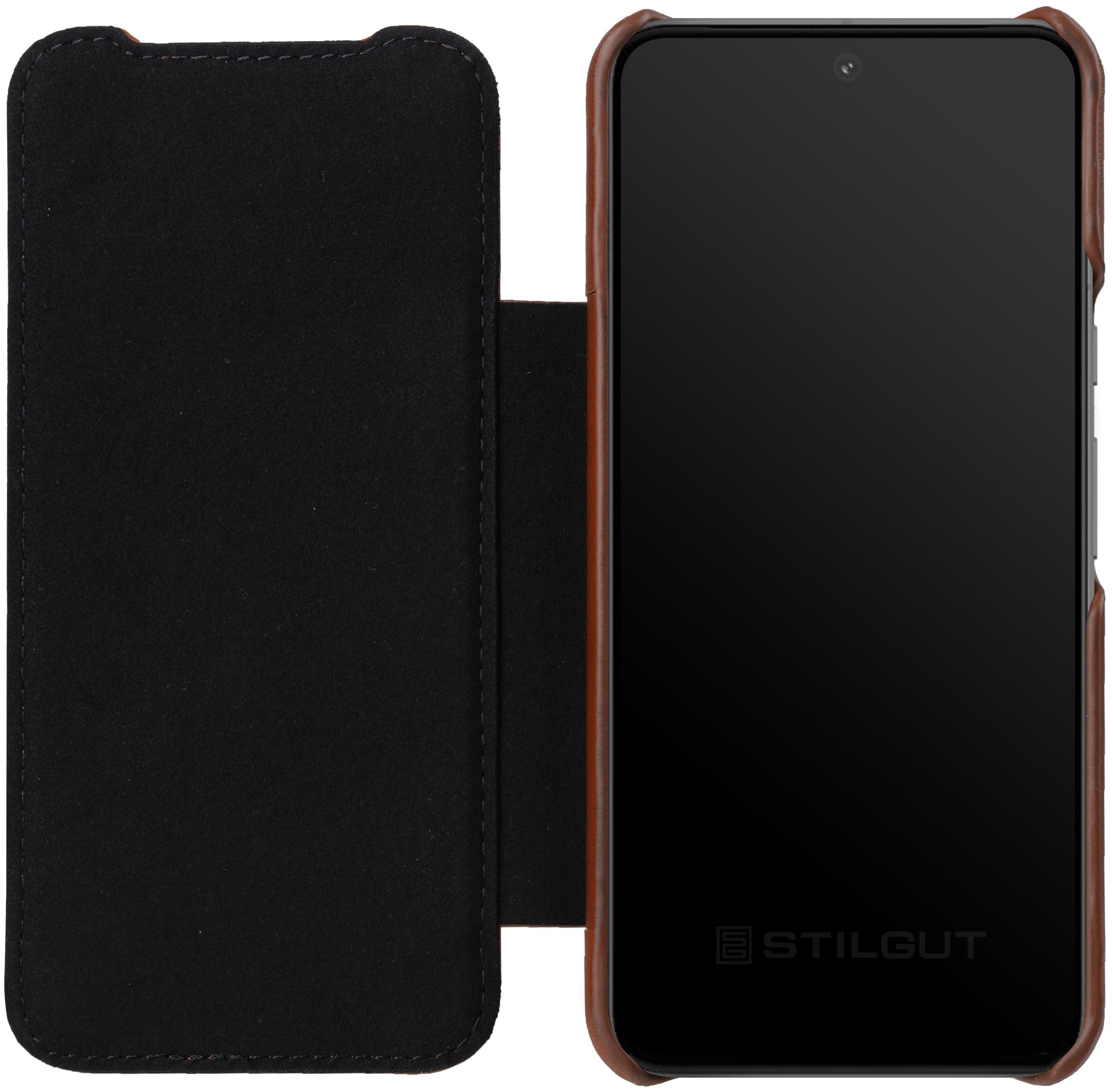STILGUT Book Case Compatible with Google Pixel 8 Leather Case, Leather Case, Flip Case, Mobile Phone Case - Cognac - Image 4
