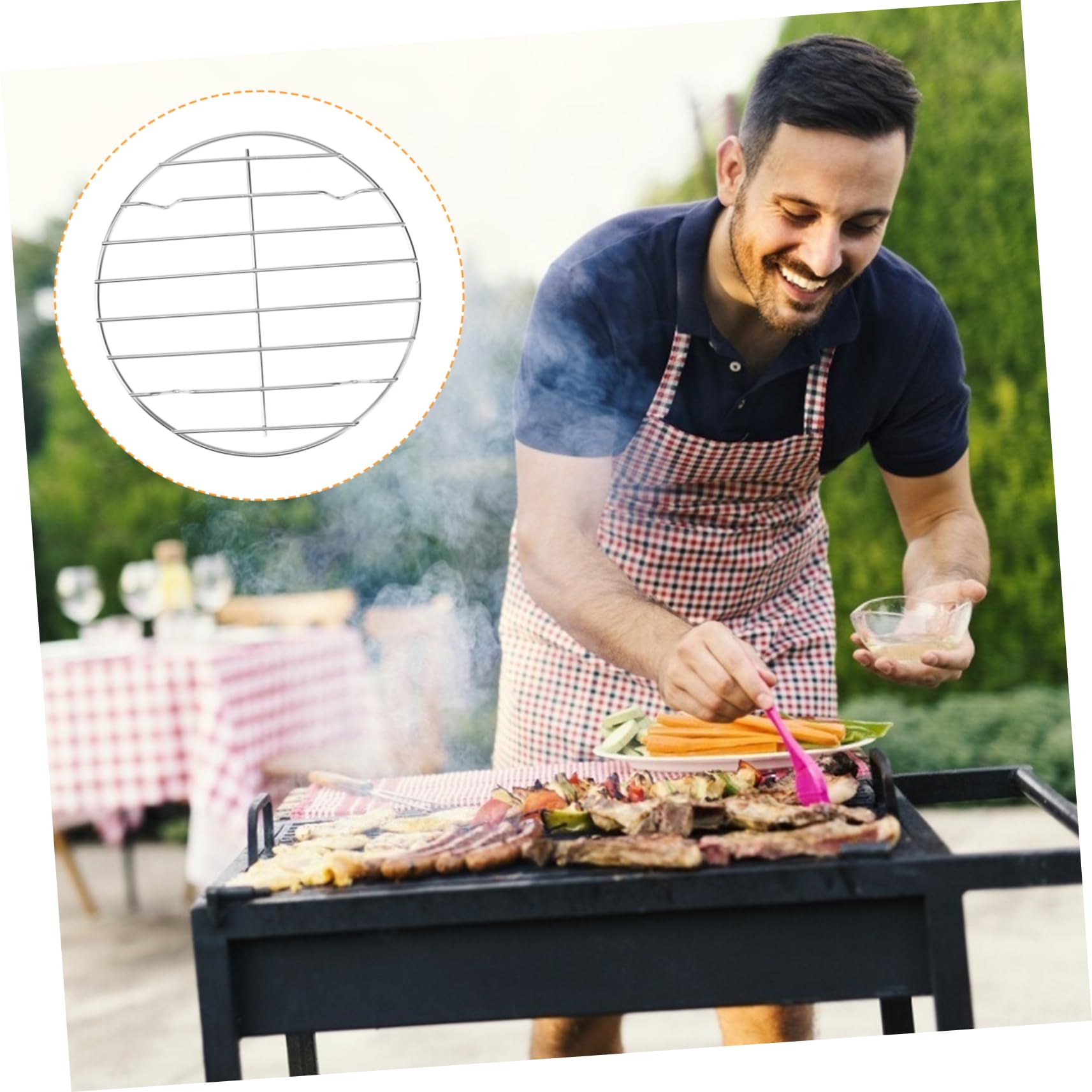 VICASKY 2Pcs Stainless Steel Round Barbecue Grill Stand BBQ Tools for Outdoor Cooking Lightweight and Easy to Use for Grilling and Roasting Activities