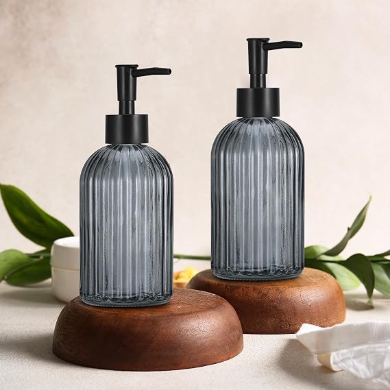 Hejo 2 Pcs 400ml Glass Soap Dispenser with Black Pump