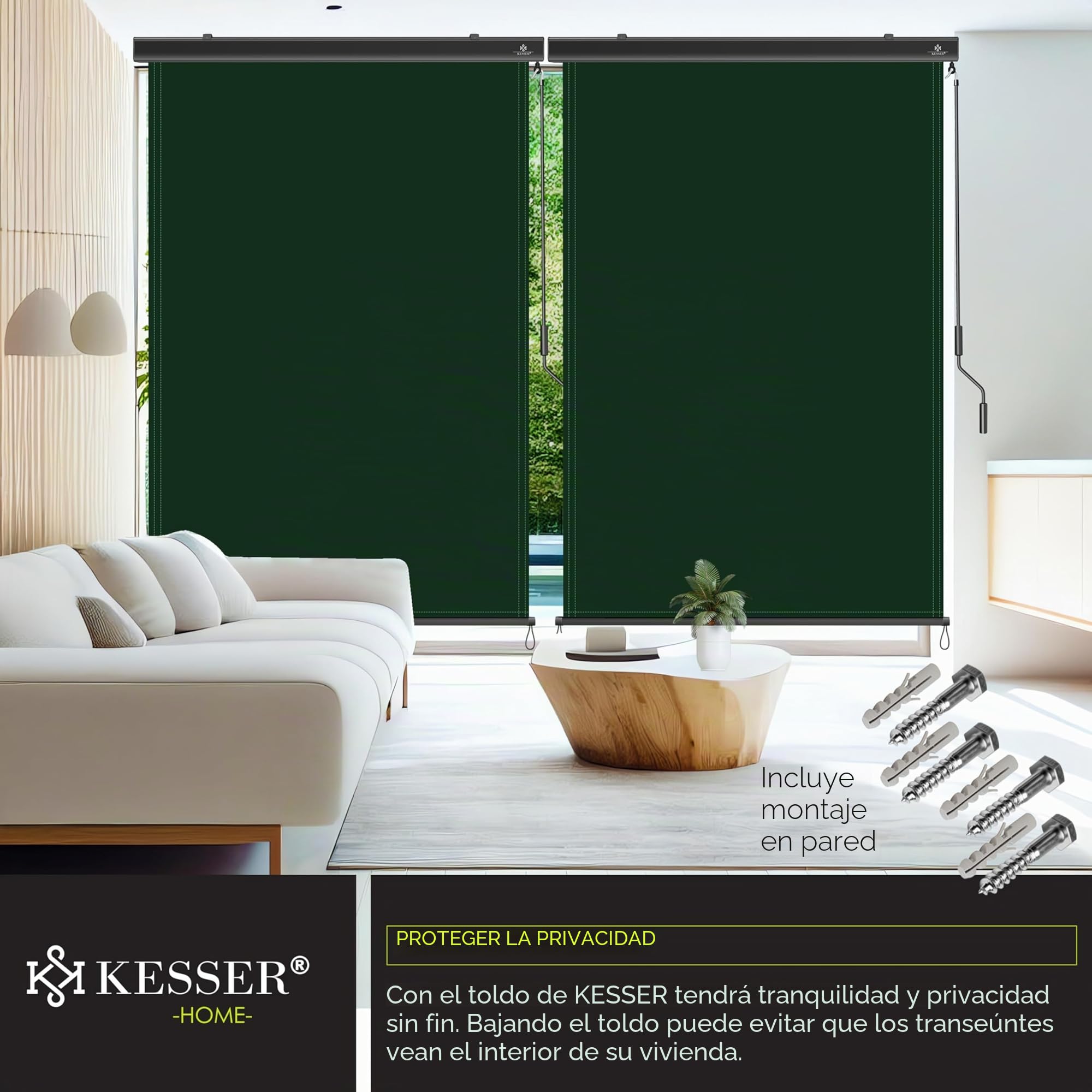 KESSER® Toldo vertical de 160 x 250 cm, con mecanismo de manivela, incluye kit de montaje y cubierta, protección solar con manivela para balcón y terraza