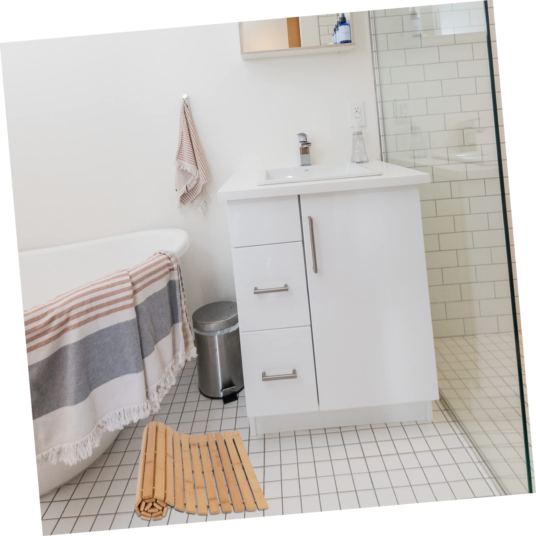 Alipis Tapis de Bain en Bambou Marron Antidérapant pour Chambre