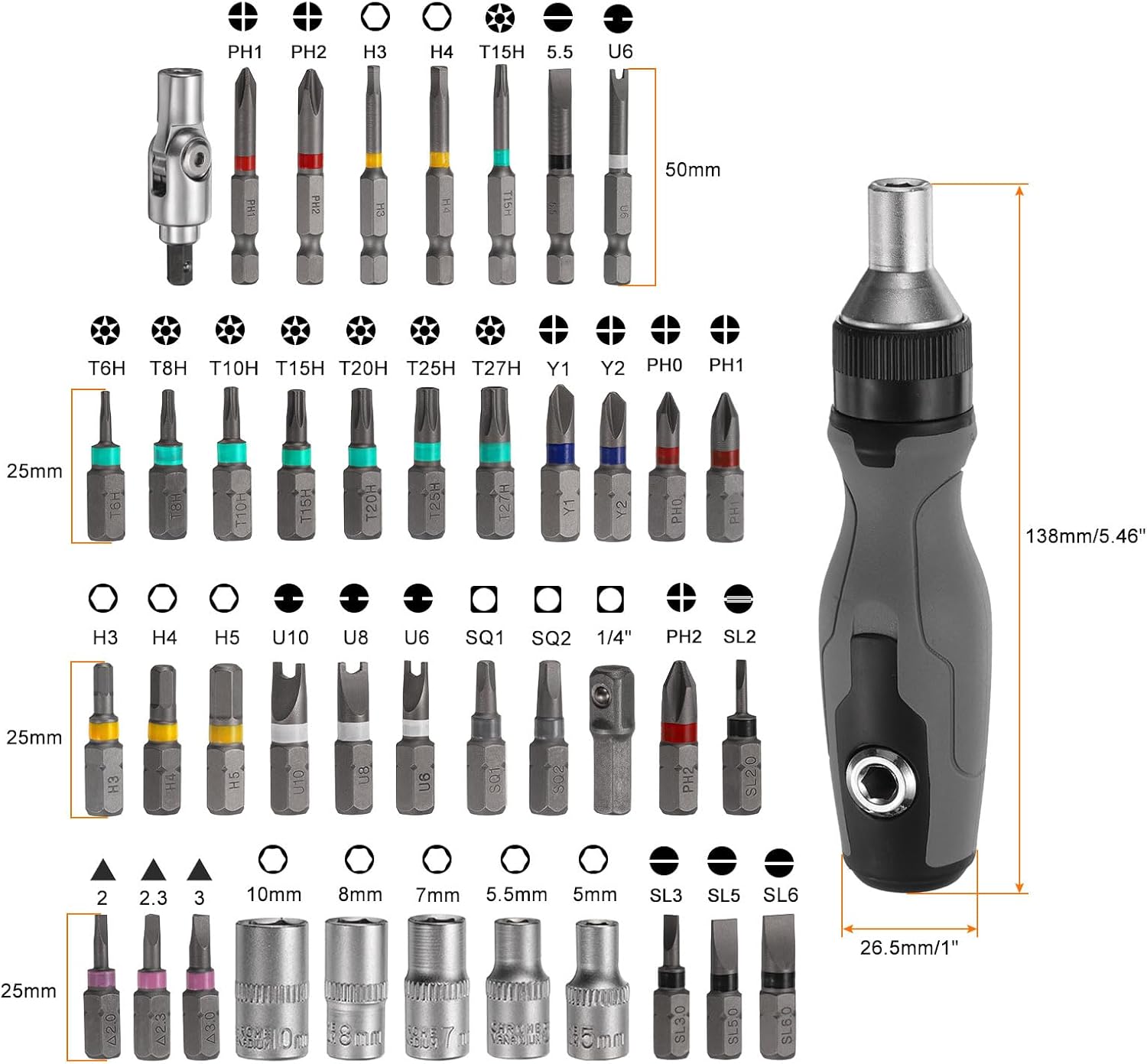 HARFINGTON 41 in 1 Ratcheting Screwdriver Set Multi-Bit Magnetic Ratchet Screw Driver with Degree Adjust Rotatable Ratchet Handles and Storage Bag for DIY, Home, Repair Work