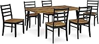 Vista 10 de Signature Design by Ashley Rokane - Juego de mesa de comedor de 7 piezas con 6 sillas tapizadas - Mesa rectangular de madera marrón de 20" y juego