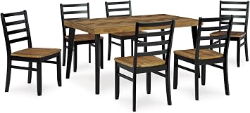 Signature Design by Ashley Blondon Rectangular Dining Room Table Set with 6 Chairs, Chevron Pattern, Tapered Legs, Seats 6, Wood, 60" Long, Brown & Black