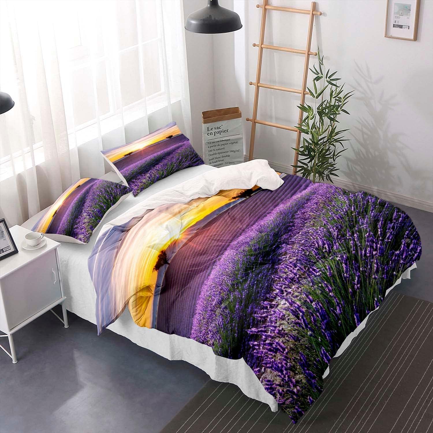 Paarse lavendel eenpersoons dekbedovertrekset plantenprint eenpersoonsbeddengoed 110 g/m² microvezel zachte dekbedovertrek en 2 kussenslopen 48×74 cm