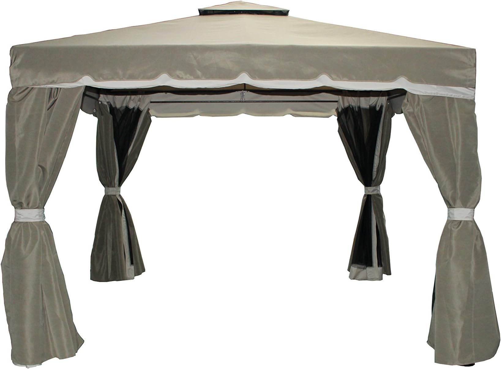 MASTERS OUTDOOR LEISURE LTD FLORENCE GAZEBO 3M X 3M MOCHA FULLY WATERPROOF PVC LINED CANOPY HEAVY DUTY COMPLETE WITH FLY NETS AND CURTAINS *****STOCK IN FEBRUARY****