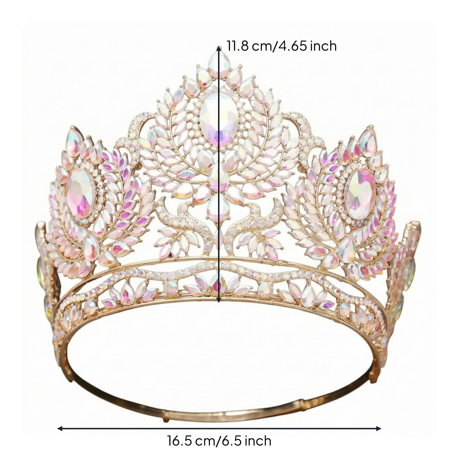 Milageto Tiara da Sposa Dorata Tiara Regolabile Corona Barocca per Spose, Reginette di Bellezza