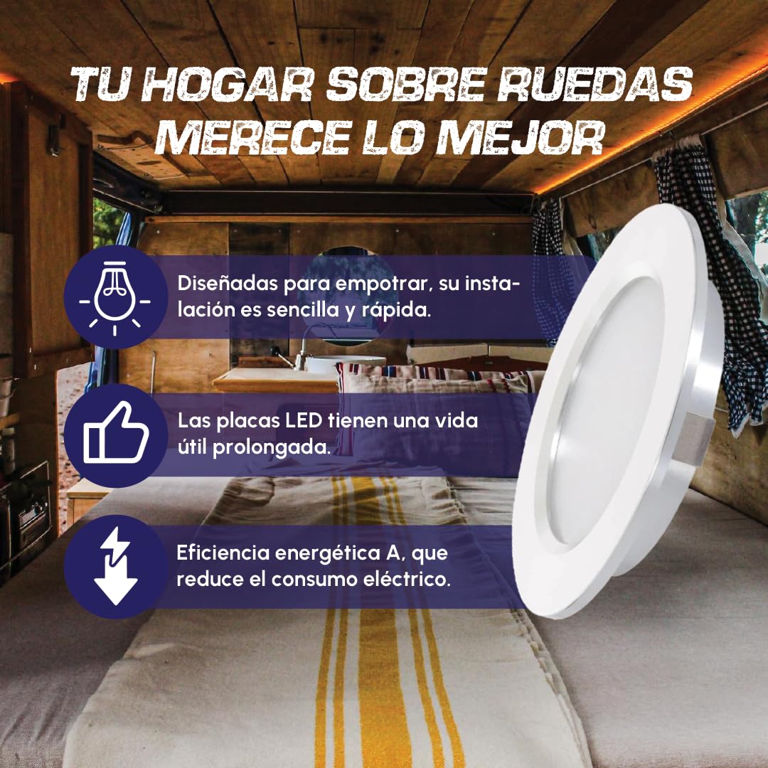 Valdi Led Pack 4 Placas Led A 12v 3w 4000k -marco blanco Autocaravana, Ojos De Buey Led Para Techo, Foco Led Interior, Led Techo, Panel Led, Ideal Para Camper Y Caravana