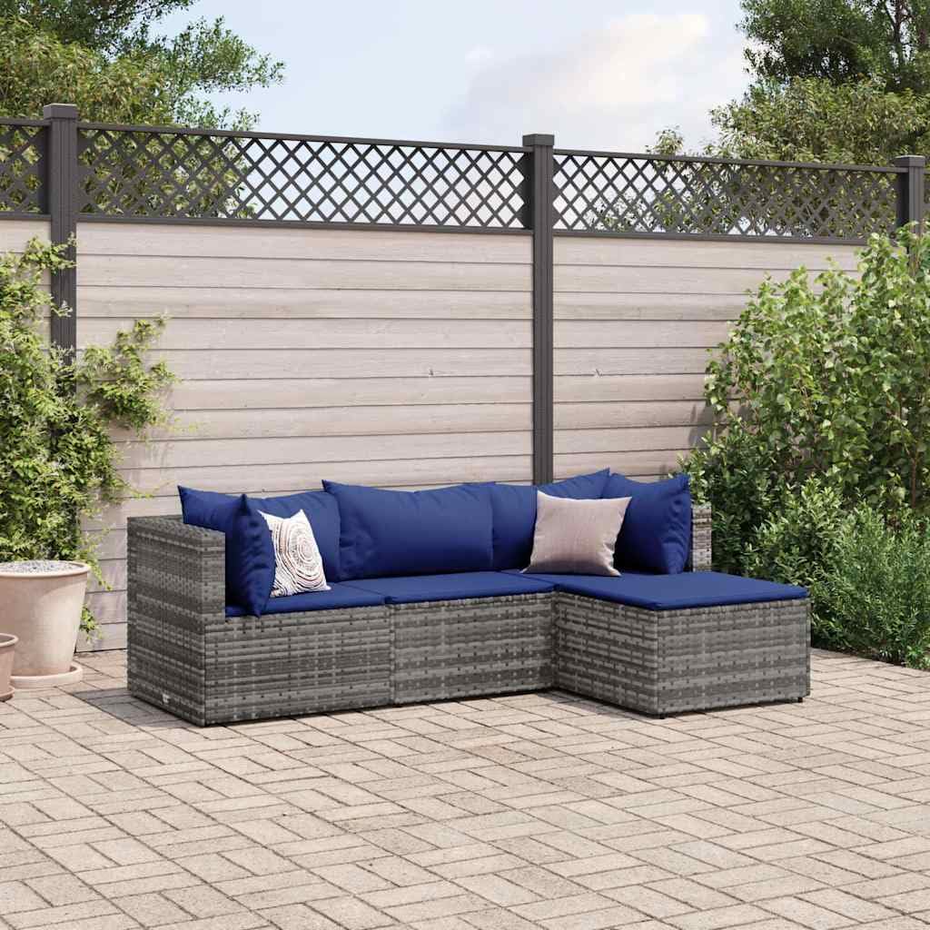 Set di 4 mobili da giardino in rattan sintetico grigio con cuscini