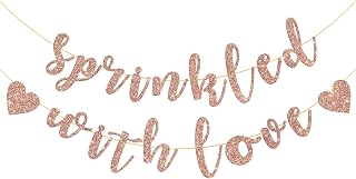 Sprinkled with Love Banner, Baby Shower Banner, Bridal Shower, Wedding Party Garland Bunting Decorations - Rose Gold Glitter