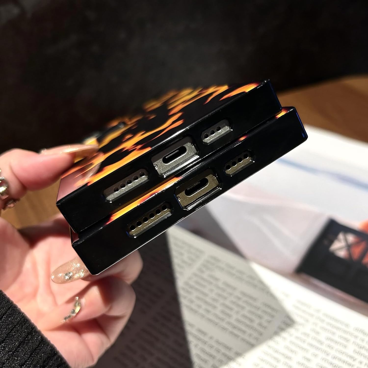 Magnetic Case for iPhone 16 Compatible with Magsafe - Aesthetic Rectangular Tortoise Shell Flame Amber Pattern, Glossy Protective Phone Case Cover, Black Tort - Image 4