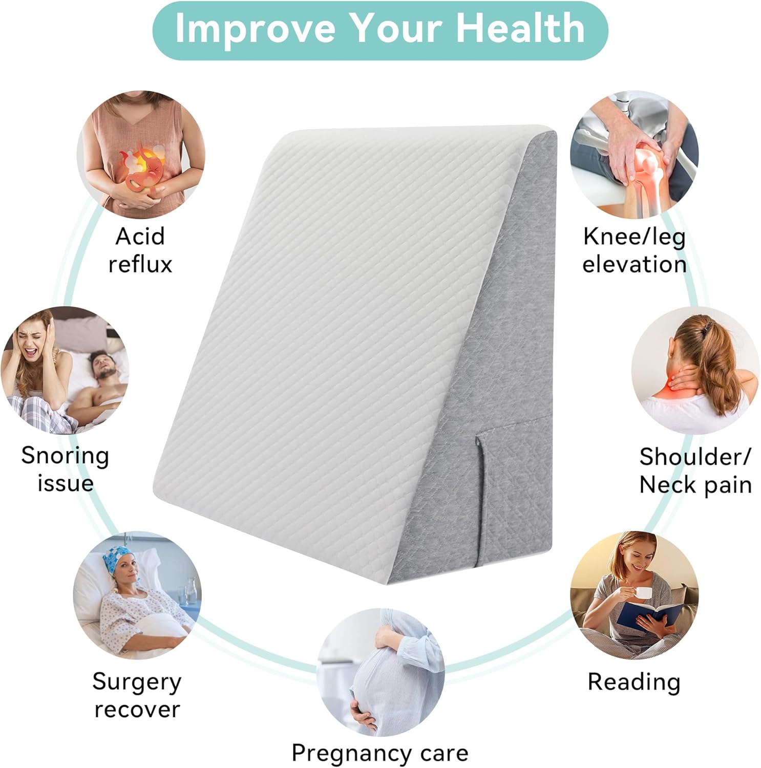 Sunny Heart 12'' Wedge Pillow for Sleeping, Soft Memory Foam Bed Wedge Pillow for Headboard, Triangle Pillow Wedge for Sleep Apnea, Acid Reflux, Back Pain Relief, Snoring and Gerd, Washable Cover