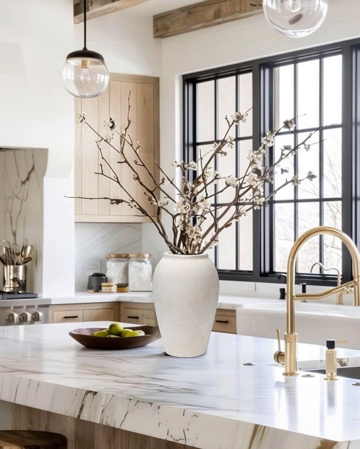 Handcrafted Terracotta Flower Vase, 9.6" Tall, Vintage White Ceramic, Rustic Antique Decor, Wide Mouth, Matte Finish for Home Office Resto Cafe - Image 6