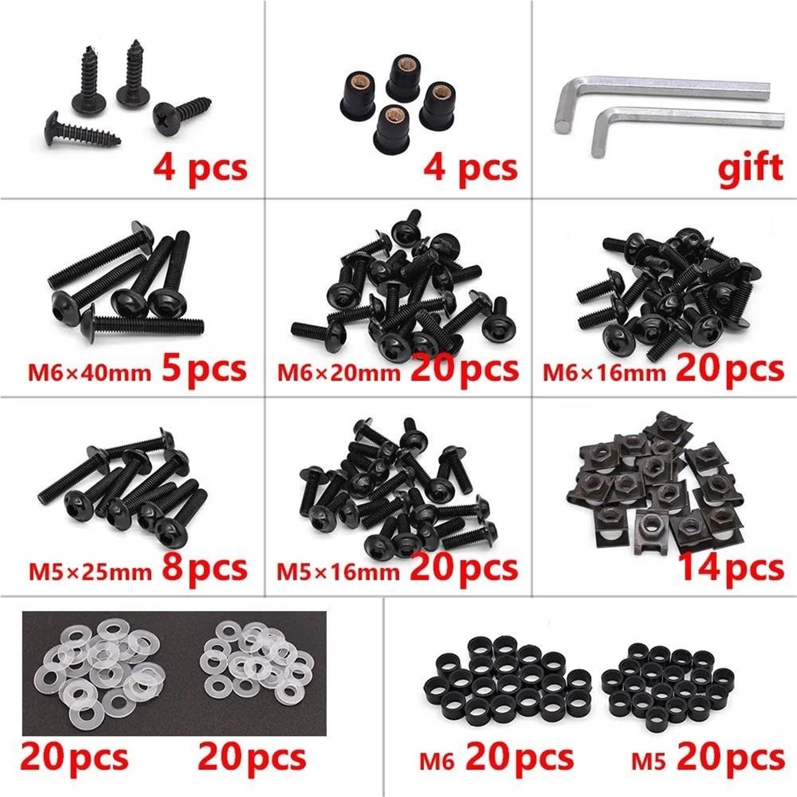 Kit Di 175 Bulloni Per Carenatura Moto Viti Dadi Per BMW C400GT C600 C650 C650GT Sport F650GS F700GS F800R Viti Bulloni Dadi Fissaggio Moto(Nero)