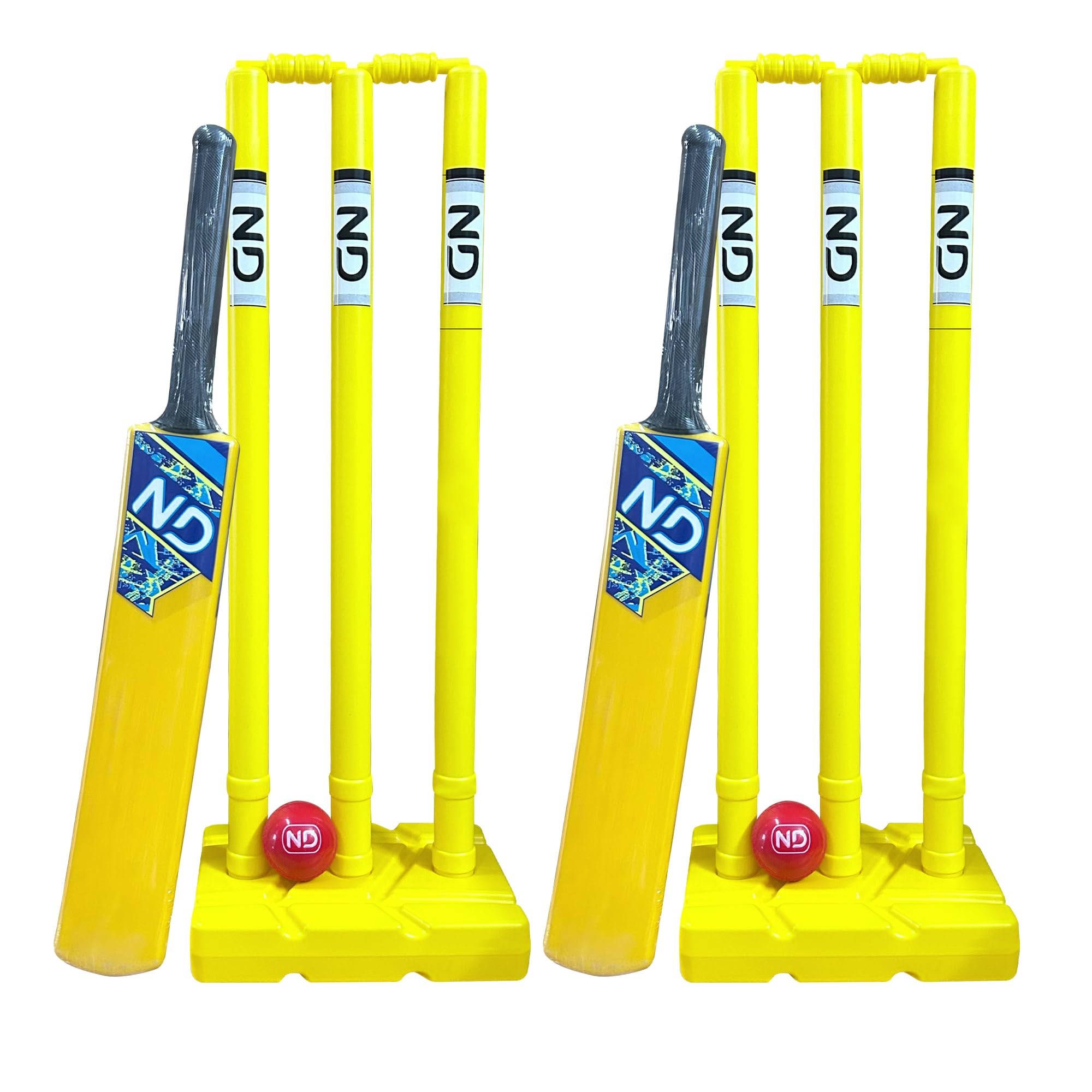22YardsPro Cricket Setโ Plastic Stumps, Bat & Ball | Lightweight, Durable & Portable | For Kids & Adults | Indoor & Outdoor Play | With Mesh Handy Carry Bag (Yellow,Pack 2)