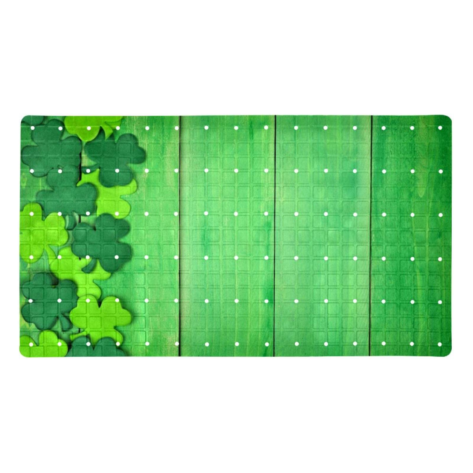 Tapis de bain antidérapant bois vert 40 x 70 cm à ventouses avec trous de drainage