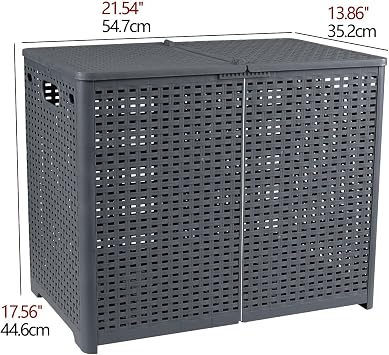 1-Pack Plastic Double Laundry Baskets, Collapsible Plastic Laundry Hamper with Lids, Grey